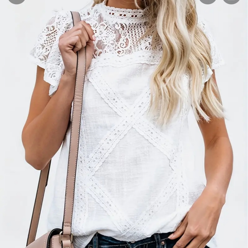 White lace short sleeve elegant feminine top